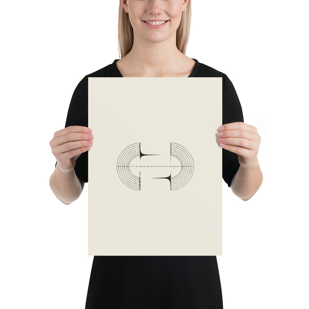 A minimalist diagram of opposing curved lines representing frost boundaries along a horizontal axis printed on an art print. 12″×16″ size.
