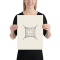 A minimalist line drawing of a box-shaped Biddulphia diatom frustule with corner spines, printed on an art print. 12″×16″ size.
