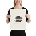 A detailed lithograph-style scientific illustration of a Calymene blumenbachii trilobite printed on an art print. 12″×16″ size.