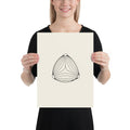 Minimalist line drawing of a three-pored birch pollen grain on an art print. 12″×16″ size.