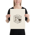 A detailed scientific line art illustration of a crinoid fossil printed on an art print. 12″×16″ size.