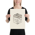 A clean geometric line drawing of a single beryl hexagonal column printed on a minimalist art print. 12″×16″ size.