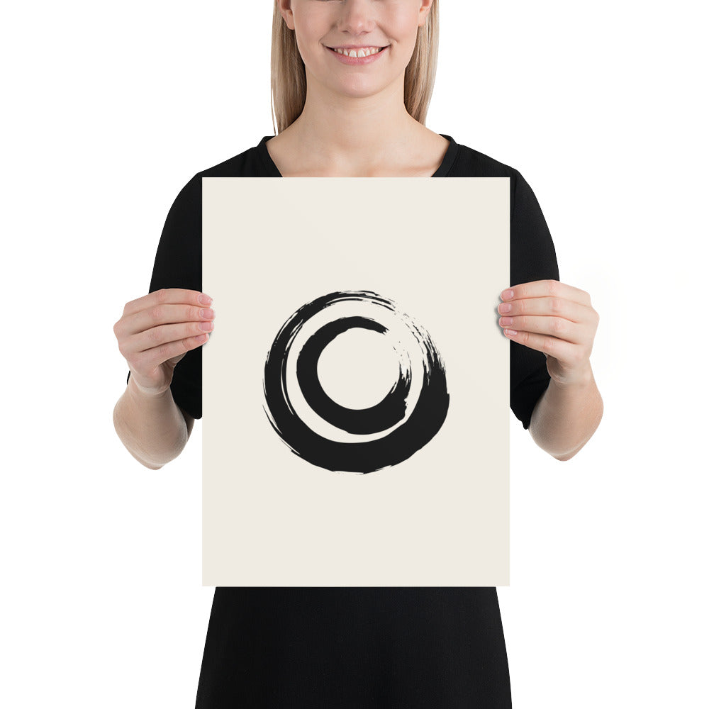 A nested double circle sumi-e brushstroke design printed on an art print. 12″×16″ size.