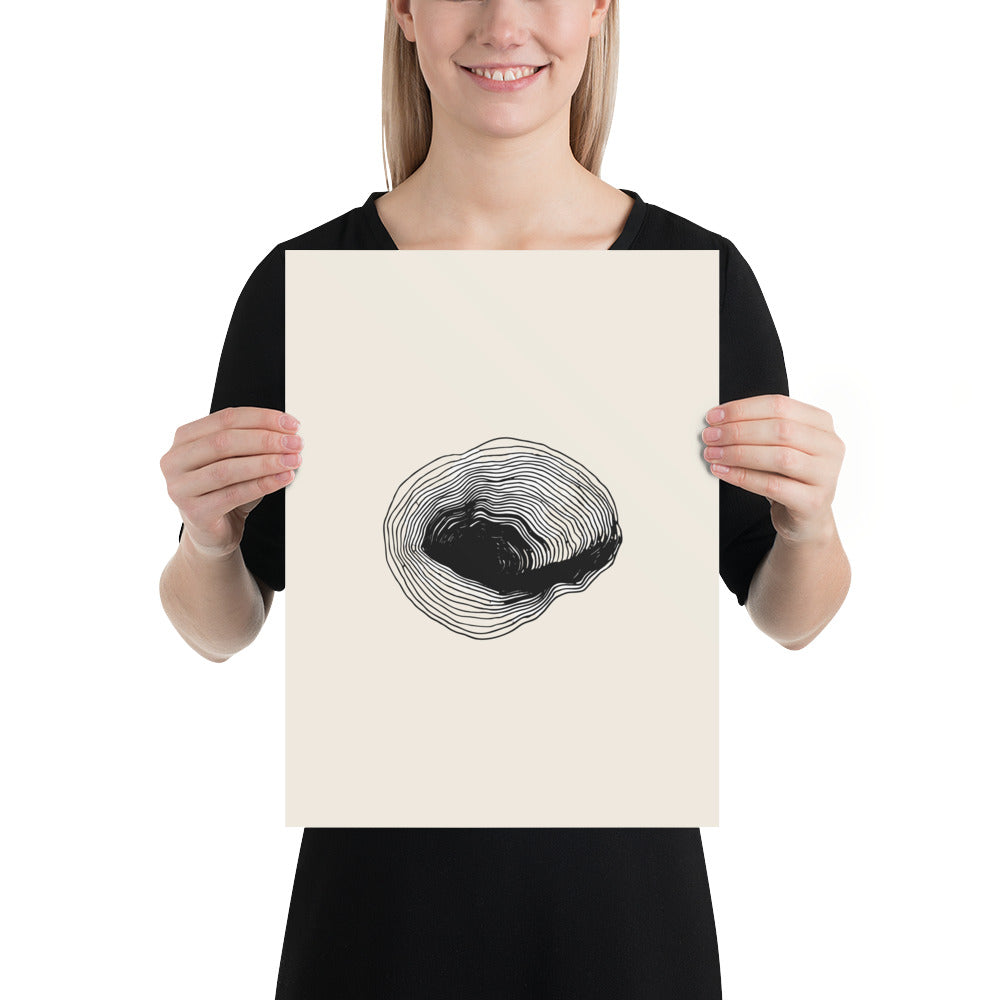 A precise bathymetric contour line study of a submerged volcanic caldera, printed on an art print. 12″×16″ size.