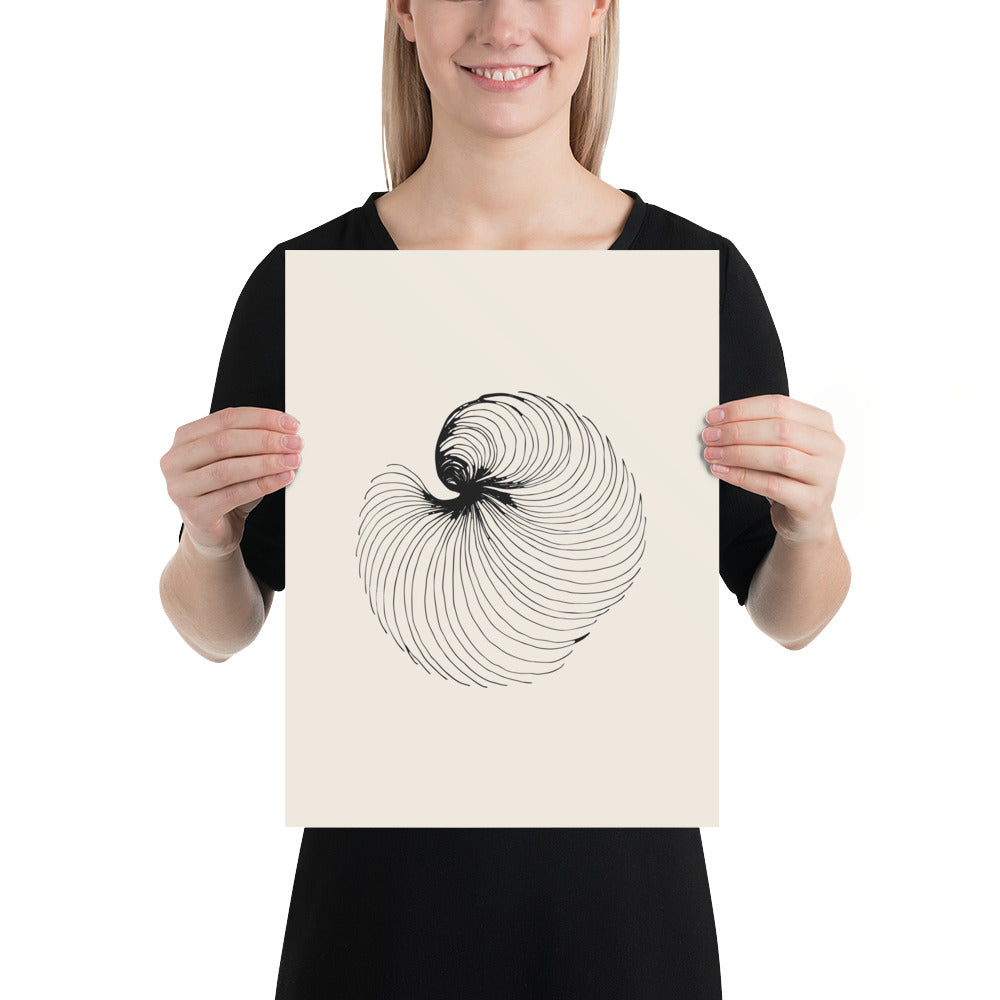 A detailed botanical-style astronomical engraving of comet dust striae printed on a minimalist art print. 12″×16″ size.