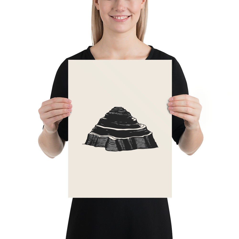A minimalist topographic contour map design depicting marine terraces printed on an art print. 12″×16″ size.