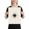 An ink-drawn diagram of a solar sunspot with radiating penumbra filaments printed on an art print. 12″×16″ size.