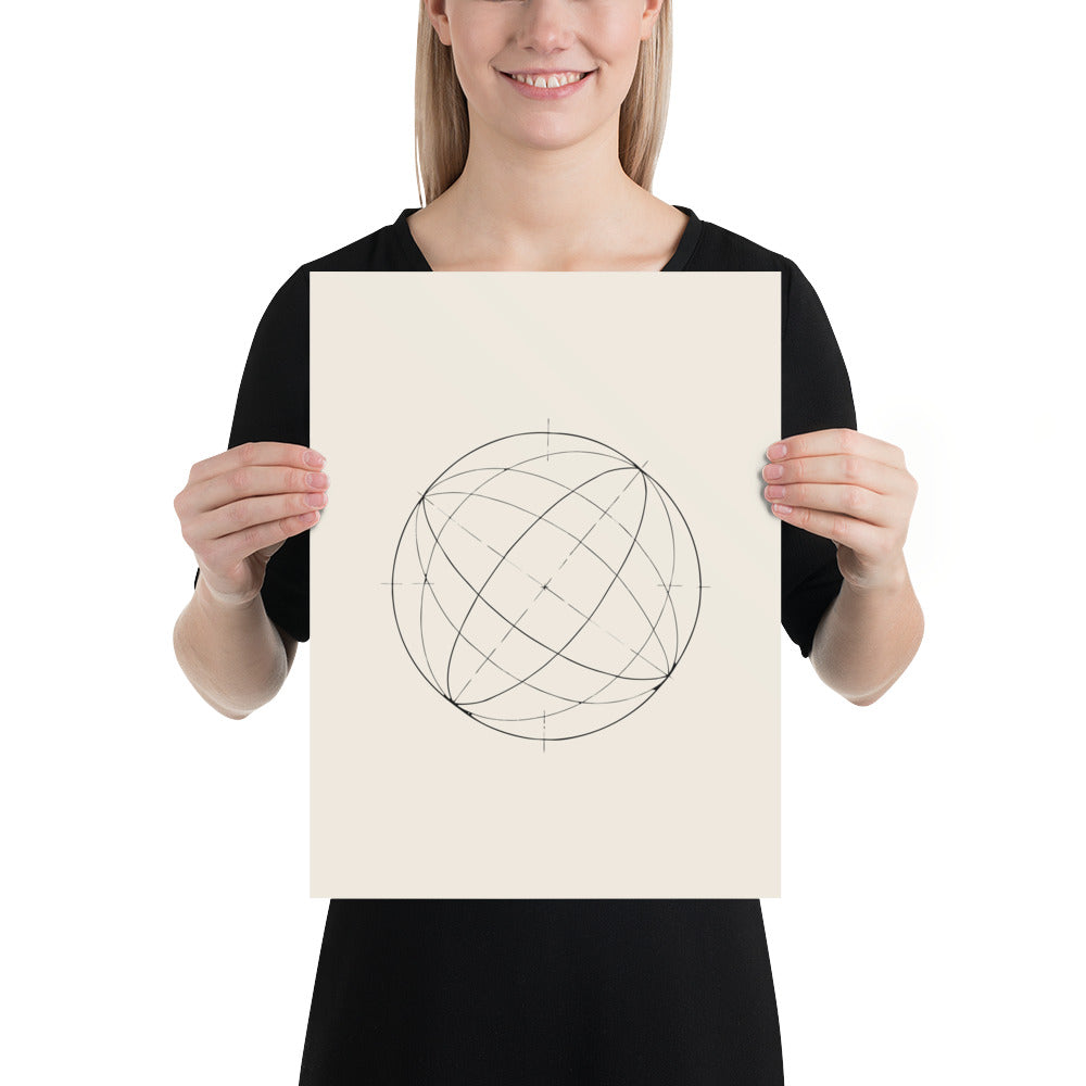A two-tone line drawing of the celestial equator and ecliptic plane intersection on an art print. 12″×16″ size.