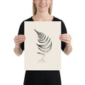 A wood fern engraving featuring detailed root structures and arched fronds, printed on an art print. 12″×16″ size.