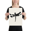 A minimalist dragonfly sumi-e ink design printed on a fine art print. 12″×16″ size.