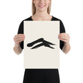 A minimalist sumi-e painting of two dry-brush mountain ridges printed on an art print. 12″×16″ size.