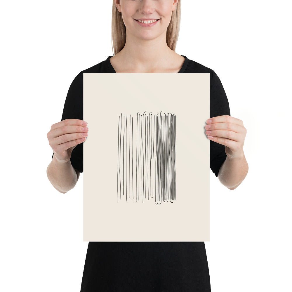 A three-column minimalist line art rain pattern printed on an art print. 12″×16″ size.