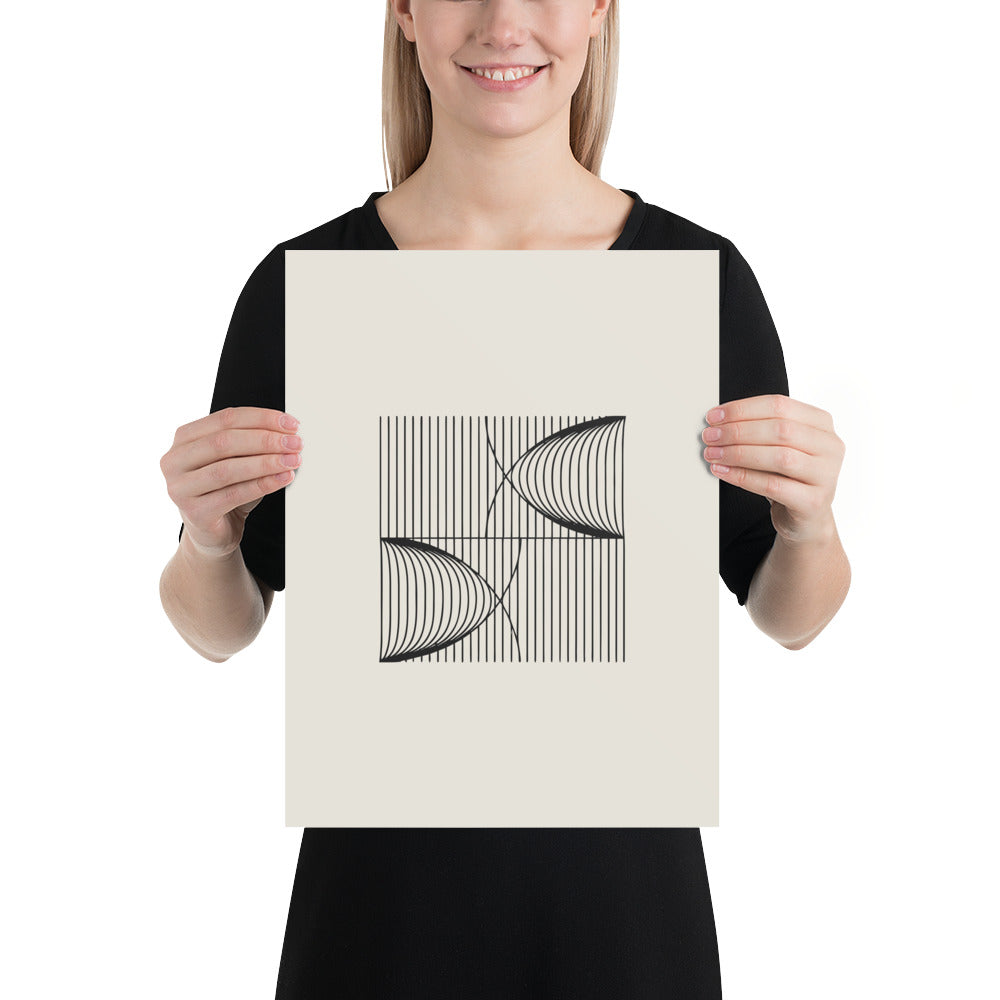 A precise mathematical design of parallel vertical lines with catenary displacement printed on an art print. 12″×16″ size.