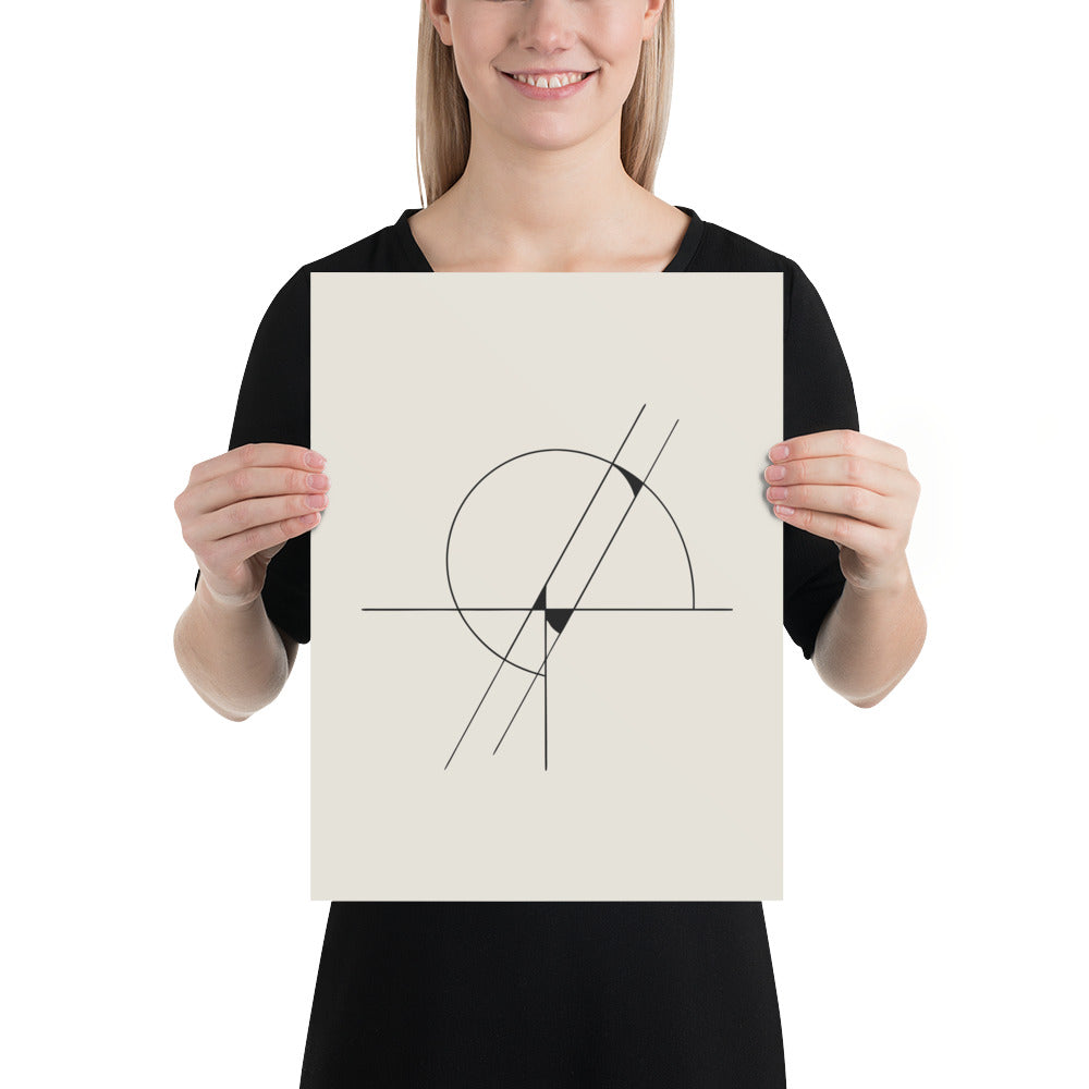 A geometric line drawing of the Witch of Agnesi mathematical curve printed on an art print. 12″×16″ size.