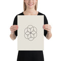 An orthographic projection of hexagonal close packing spheres in wireframe circles on an art print. 12″×16″ size.