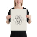 A symmetric orthographic projection of a great icosahedron wireframe printed on an art print. 12″×16″ size.