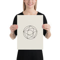An orthographic projection of a triangulated Mobius strip printed in thin wireframe lines on an art print. 12″×16″ size.