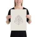 An isometric wireframe projection of a stepped, square-based pyramid printed on an art print. 12″×16″ size.
