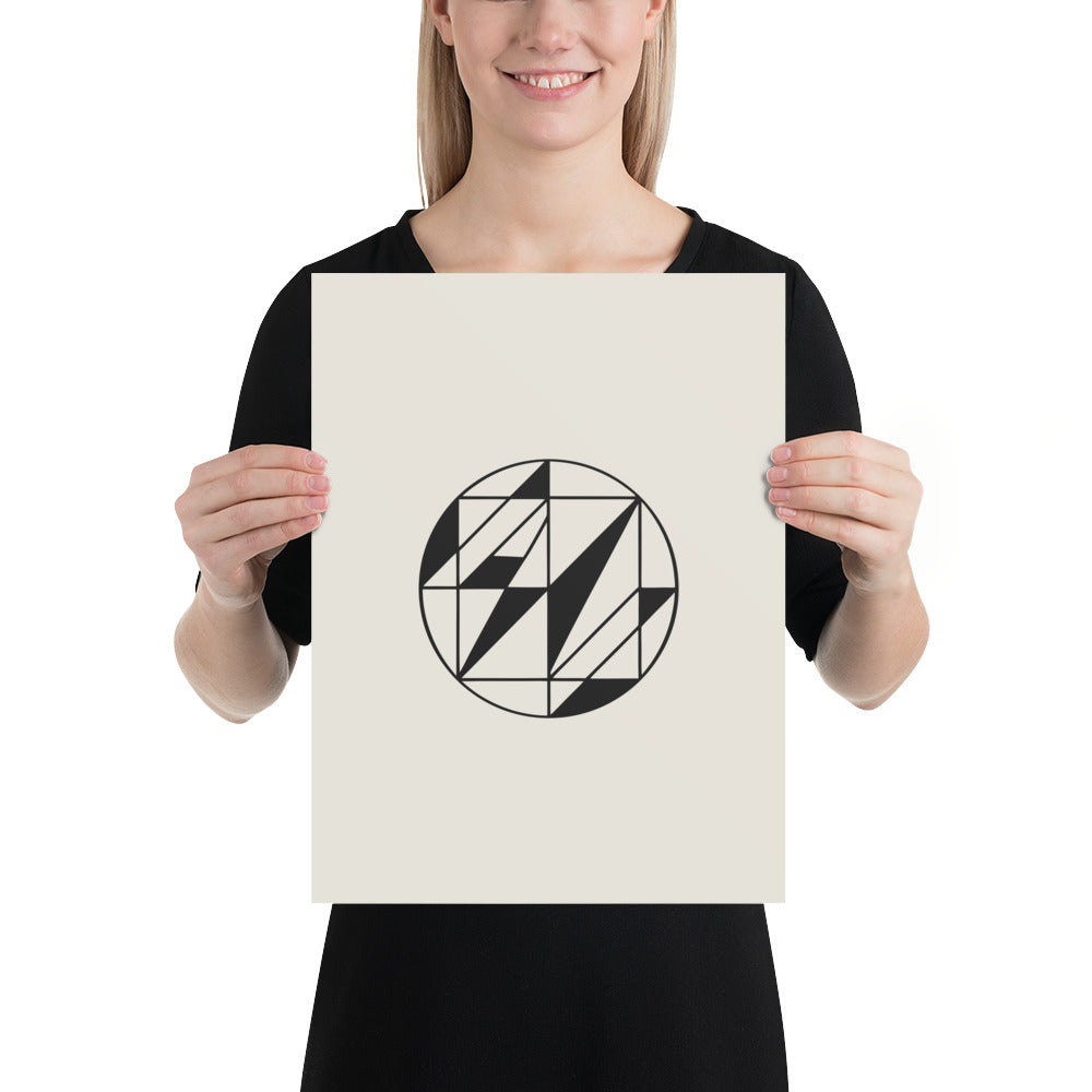 A Delaunay triangulation network of triangular facets in hairline weight, printed on a classic art print. 12″×16″ size.