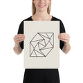 A spiral progression of twelve folded triangular planes in a hairline-weight line art print on a classic art print. 12″×16″ size.