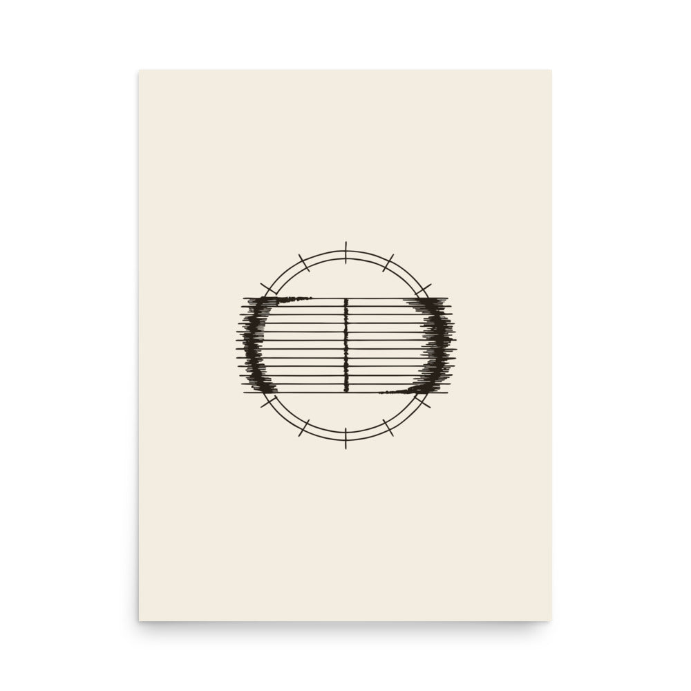 A minimalist bird migration chart design of twelve horizontal lines and vertical ticks printed on an art print. 18″×24″ size.