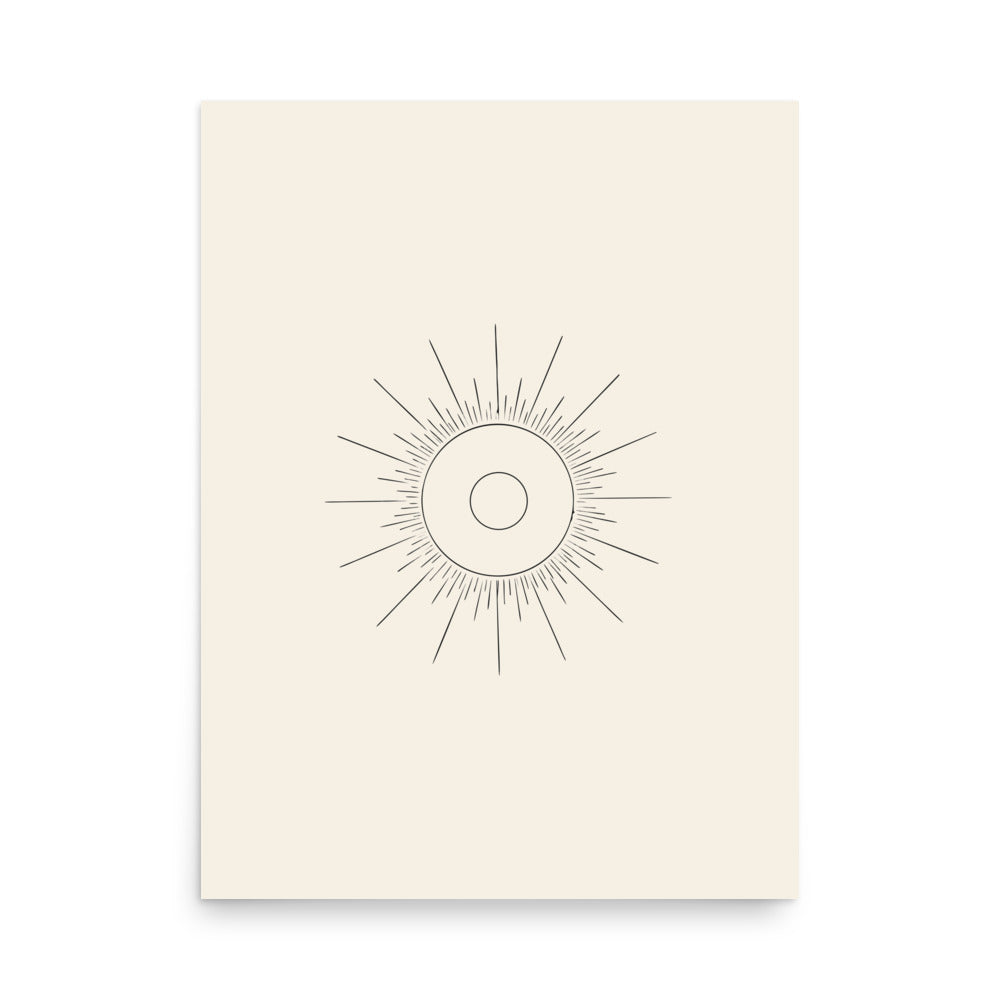 An annular solar eclipse celestial geometry diagram with concentric circles and fine ray lines on an art print. 18″×24″ size.