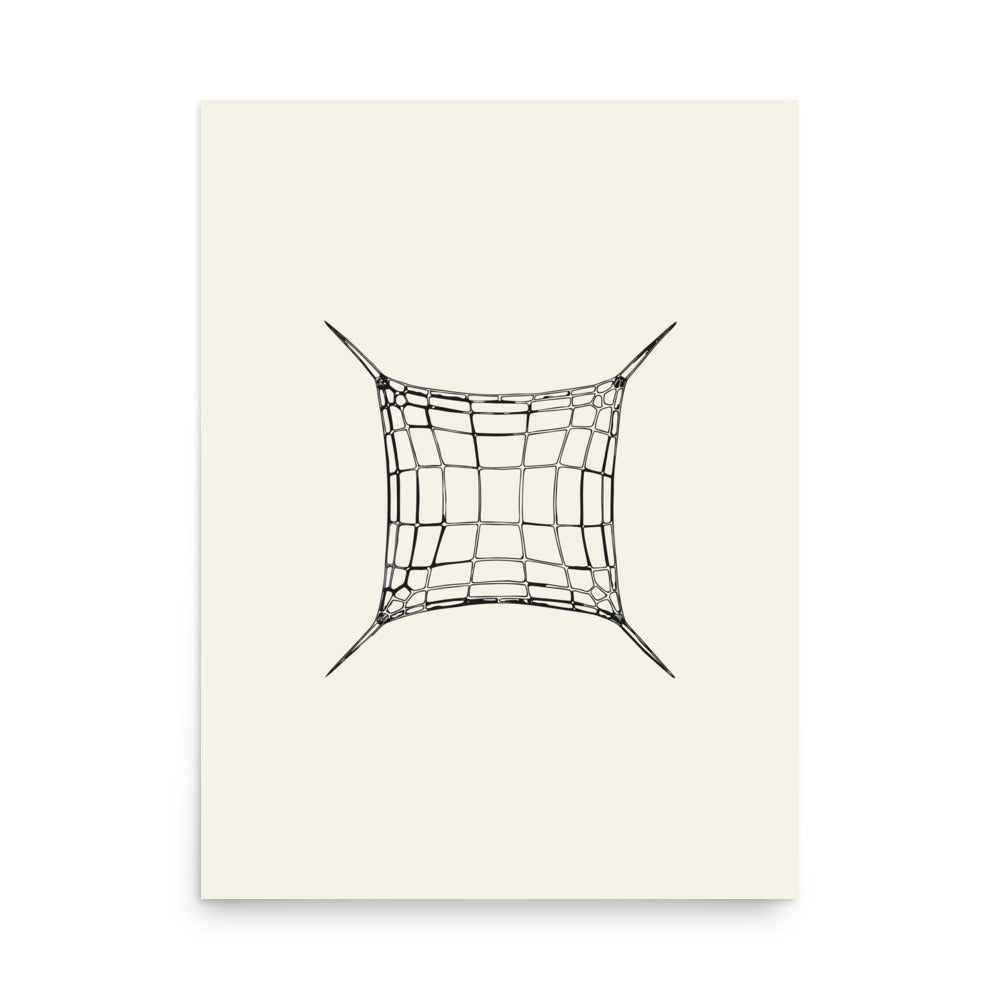 A minimalist line drawing of a box-shaped Biddulphia diatom frustule with corner spines, printed on an art print. 18″×24″ size.