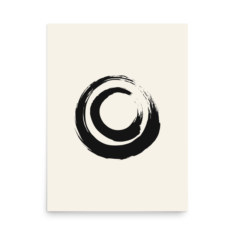 A nested double circle sumi-e brushstroke design printed on an art print. 18″×24″ size.