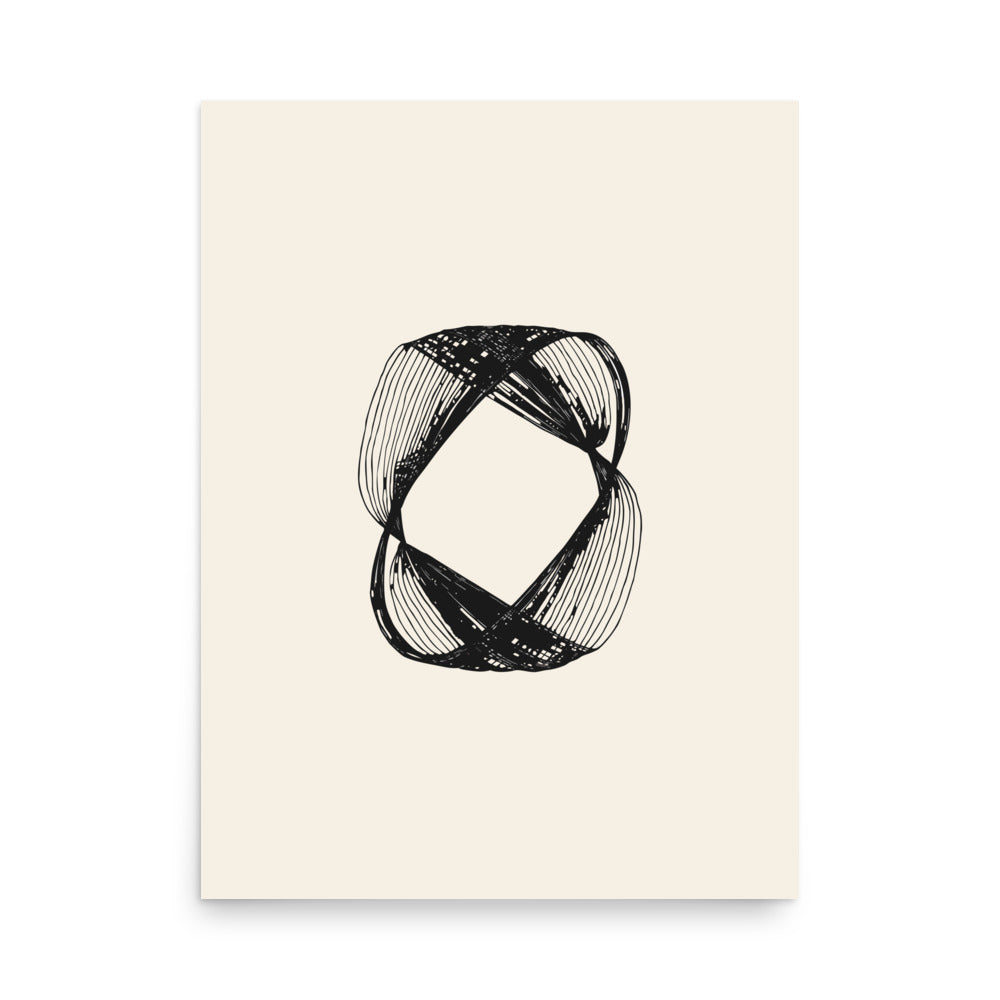 An engraving-style astronomical line art print of Saturn's braided F-ring structure on paper. 18″×24″ size.
