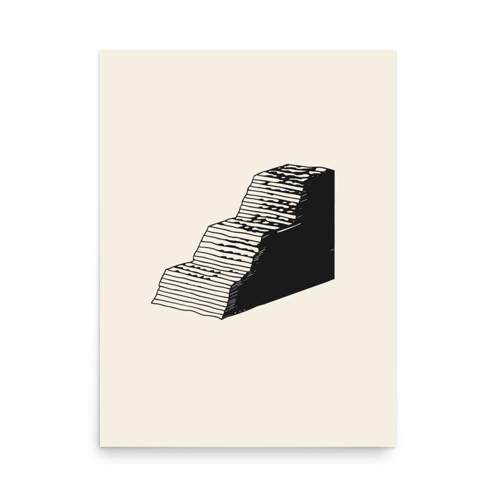 A detailed scientific elevation profile of a fault scarp in black line art on an art print. 18″×24″ size.