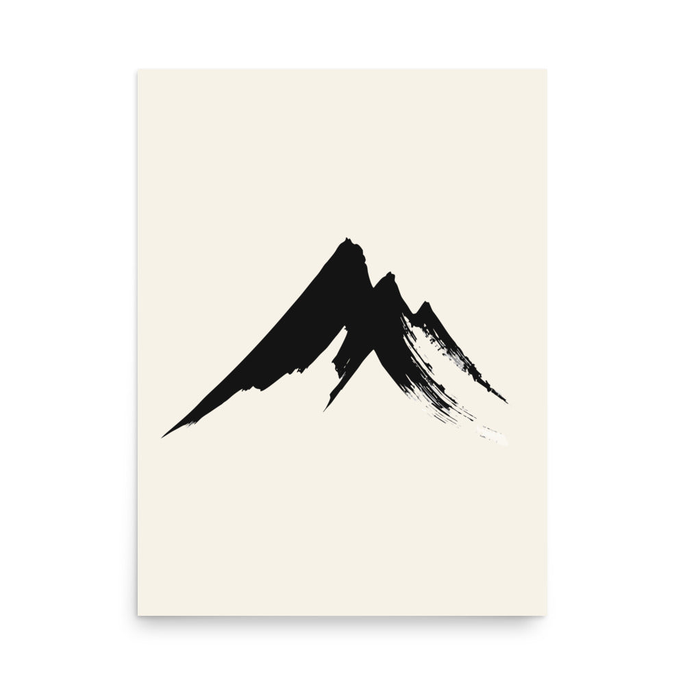 A minimalist sumi-e design of a jagged mountain peak printed on a fine art print. 18″×24″ size.