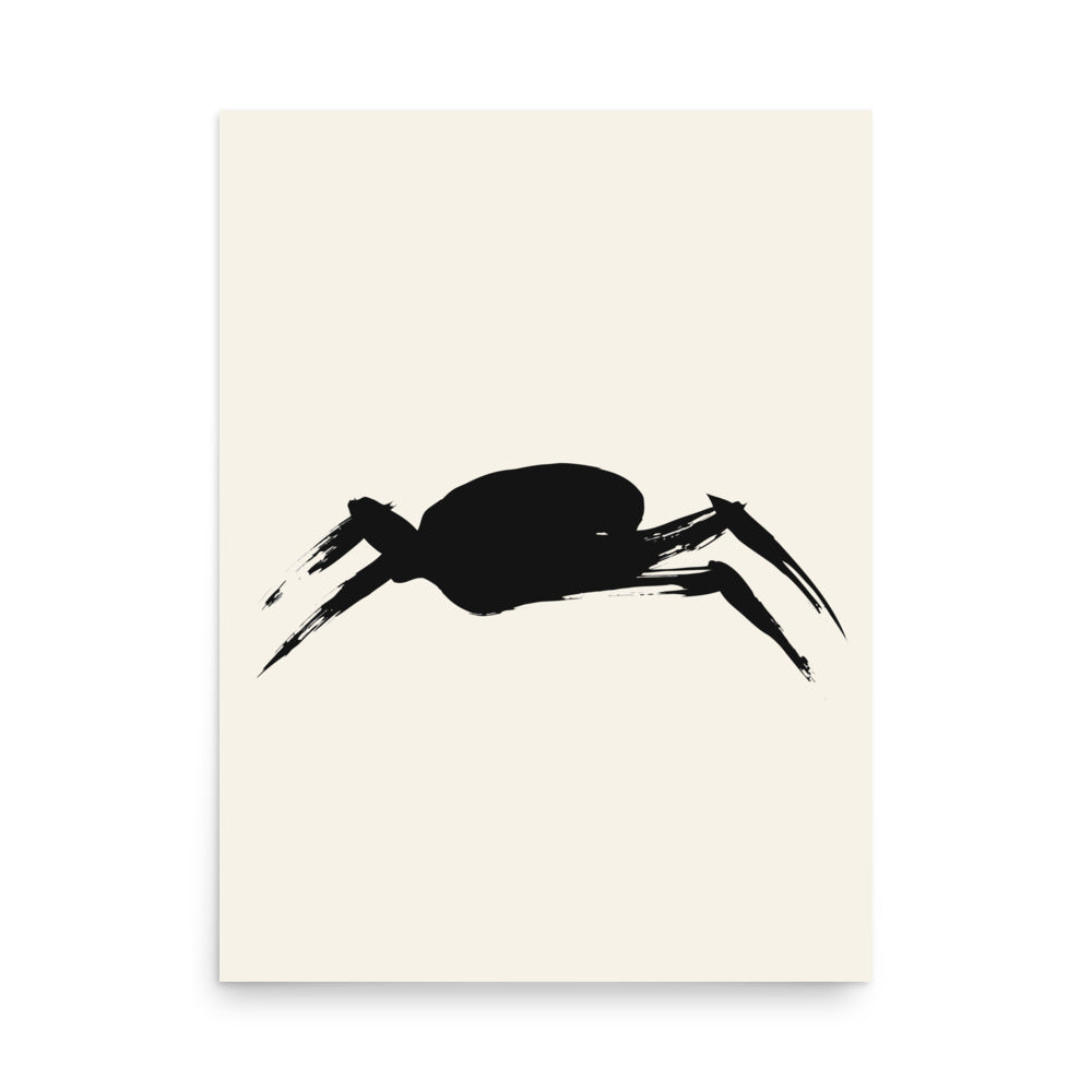 A minimalist sumi-e ink painting of a crab shell and legs on an art print. 18″×24″ size.