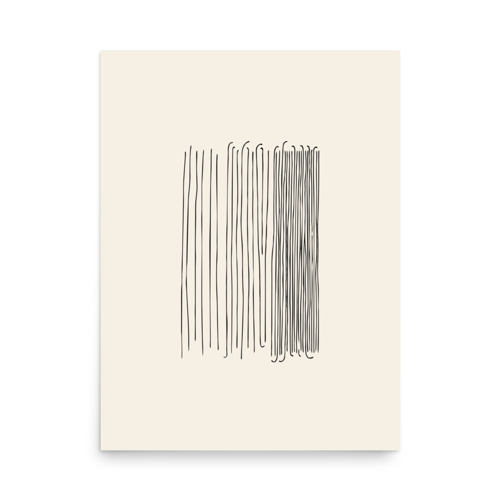 A three-column minimalist line art rain pattern printed on an art print. 18″×24″ size.
