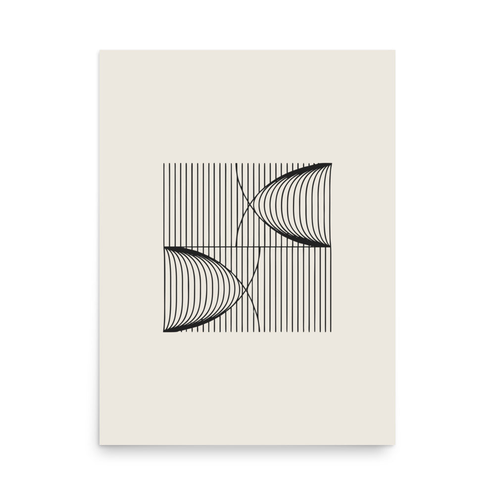 A precise mathematical design of parallel vertical lines with catenary displacement printed on an art print. 18″×24″ size.
