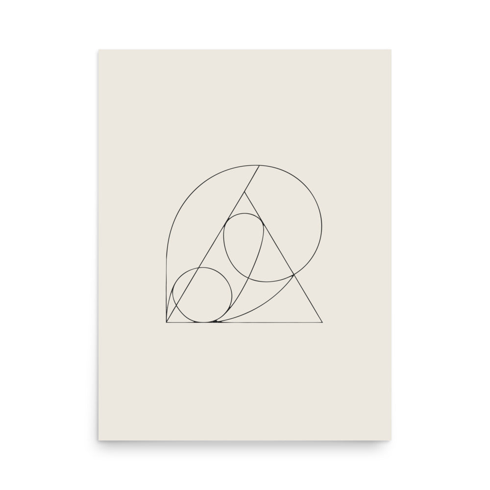 A pedal curve parabola construction in fine hairline strokes printed on an art print. 18″×24″ size.