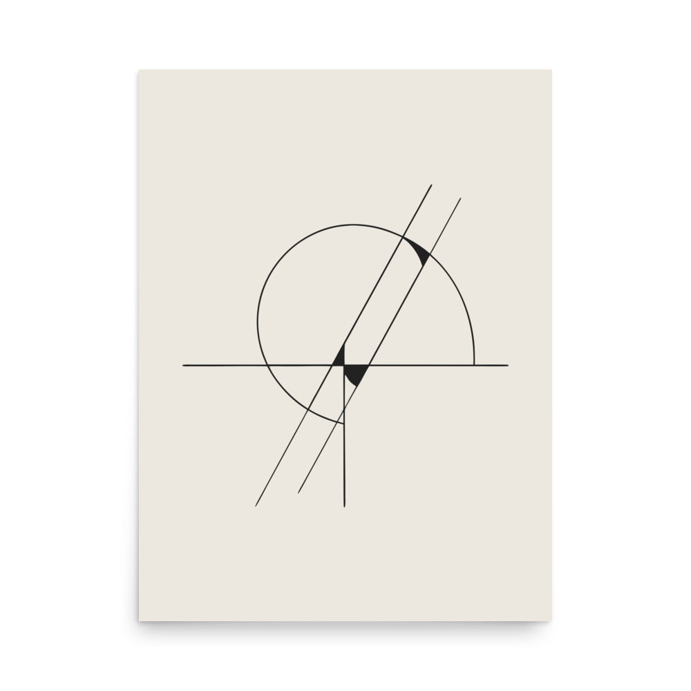 A geometric line drawing of the Witch of Agnesi mathematical curve printed on an art print. 18″×24″ size.
