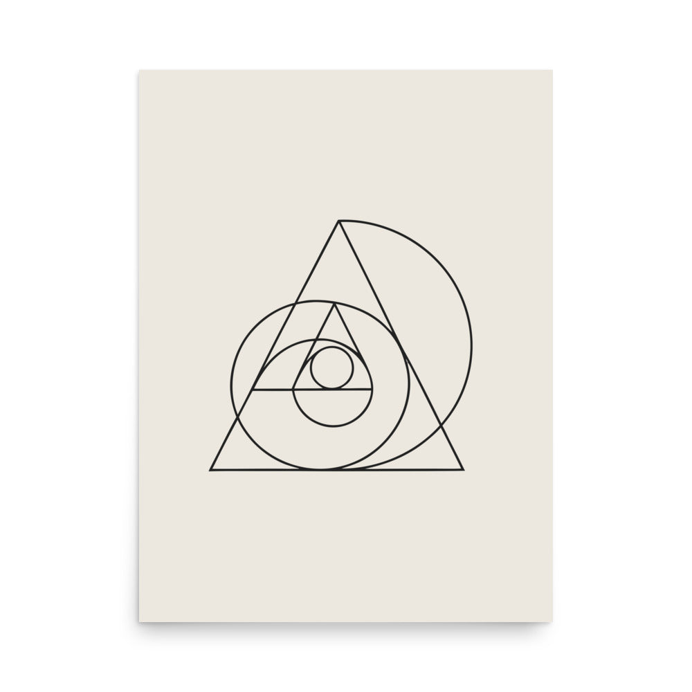 A nested sequence of Kepler triangles in fine vector lines printed on an art print. 18″×24″ size.