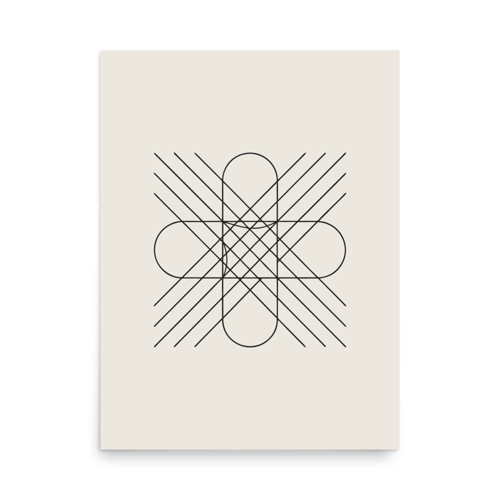 Symmetrical orthogonal hyperbolic curves in a hairline vector grid printed on an art print. 18″×24″ size.