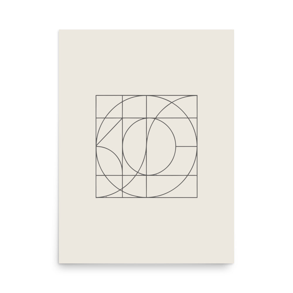 A sine-sheared orthogonal grid graphic in identical hairline thickness printed on an art print. 18″×24″ size.