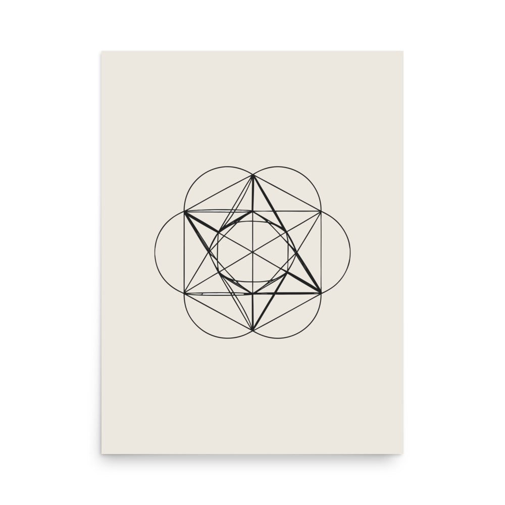 A symmetric orthographic projection of a great icosahedron wireframe printed on an art print. 18″×24″ size.