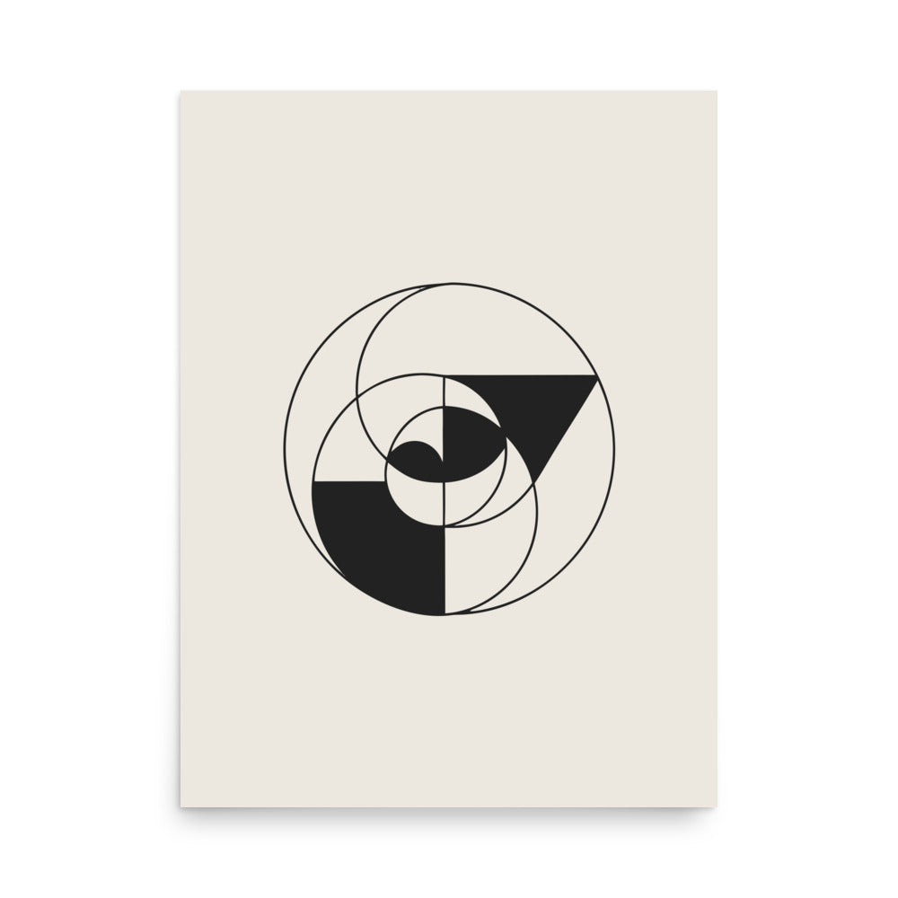 An Apollonian gasket fractal curve of nested tangent circles in fine vector lines on a minimalist art print. 18″×24″ size.