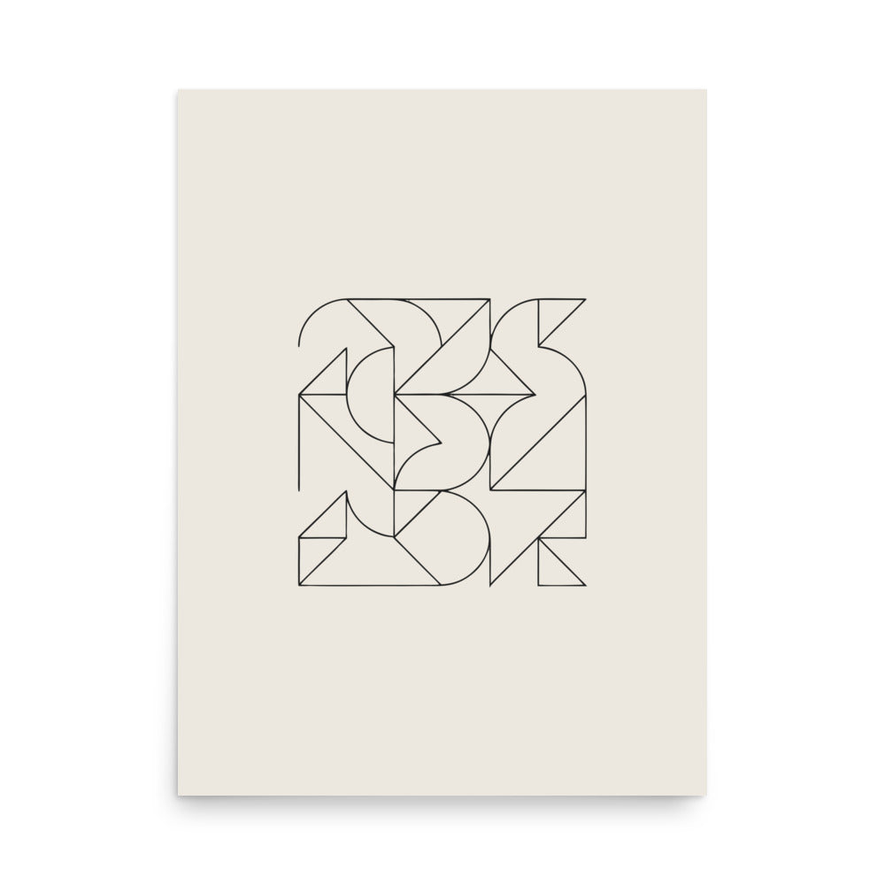 A modular grid of interlocking Wang tiles in thin hairline lines printed on an art print. 18″×24″ size.