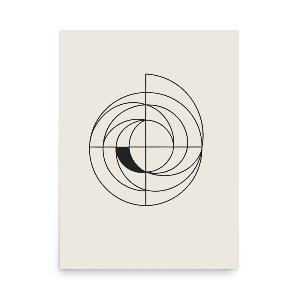 Concentric polar shift circle design in thin uniform lines printed on an art print. 18″×24″ size.