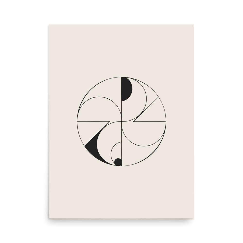 Hairline-weight vector illustration of dual overlapping spiric torus lobes printed on a minimalist art print. 18″×24″ size.