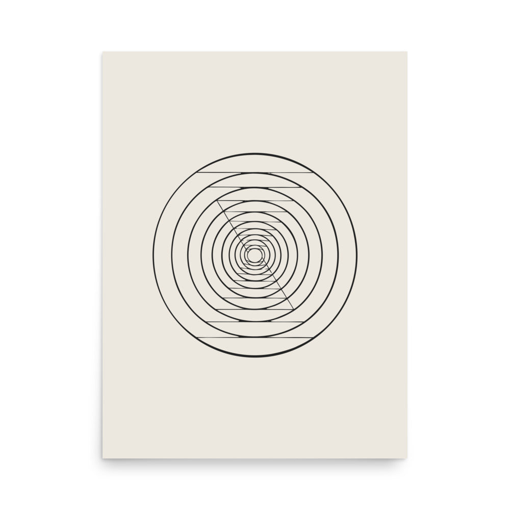 A sequence of twenty nested circles with logarithmic radial spacing on an art print. 18″×24″ size.