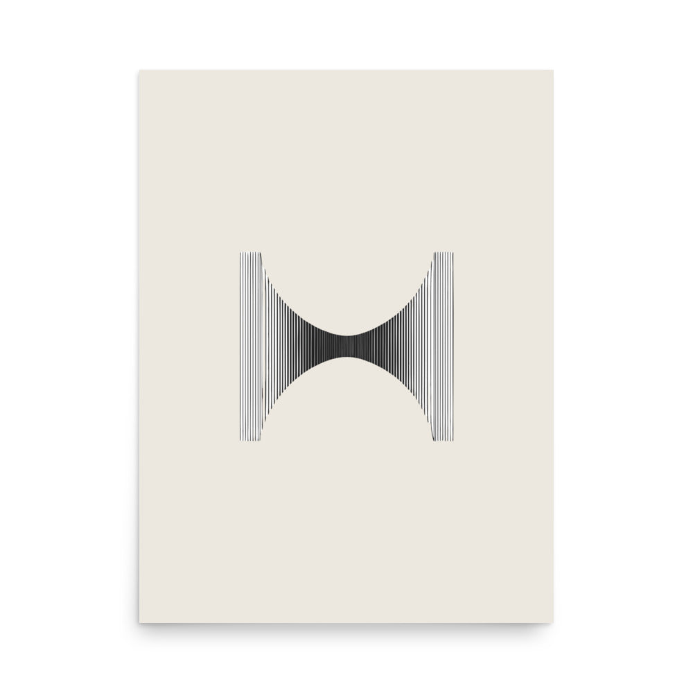A field of vertical parallel lines deflected at the center by a Lorentzian curve, printed on an art print. 18″×24″ size.