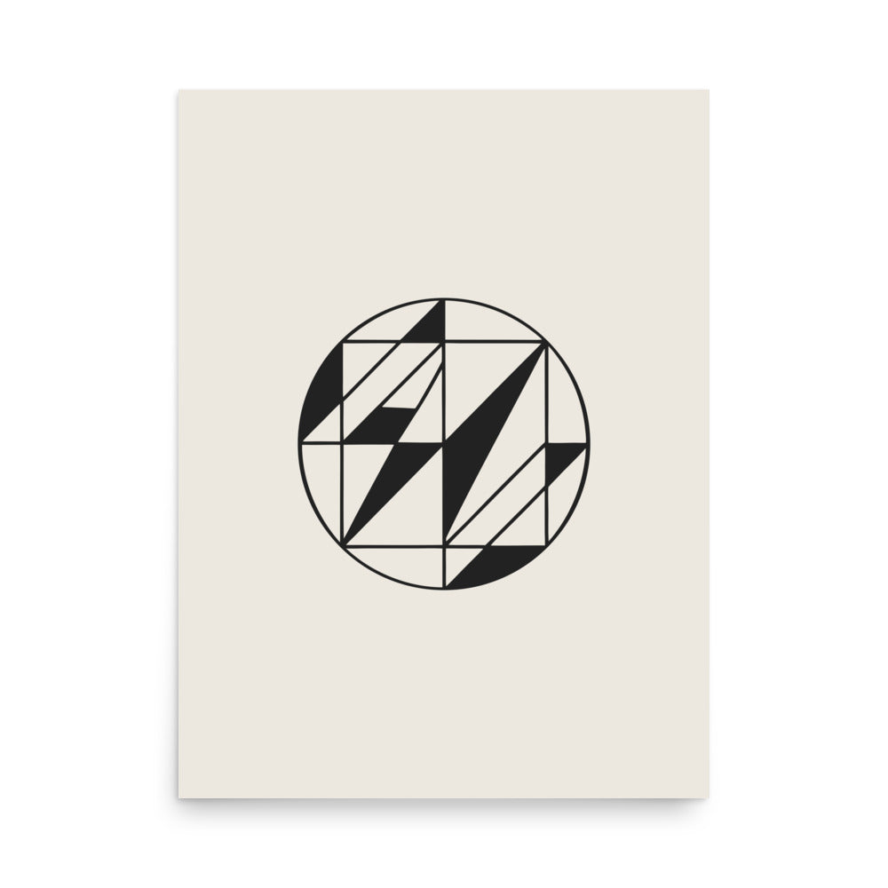 A Delaunay triangulation network of triangular facets in hairline weight, printed on a classic art print. 18″×24″ size.