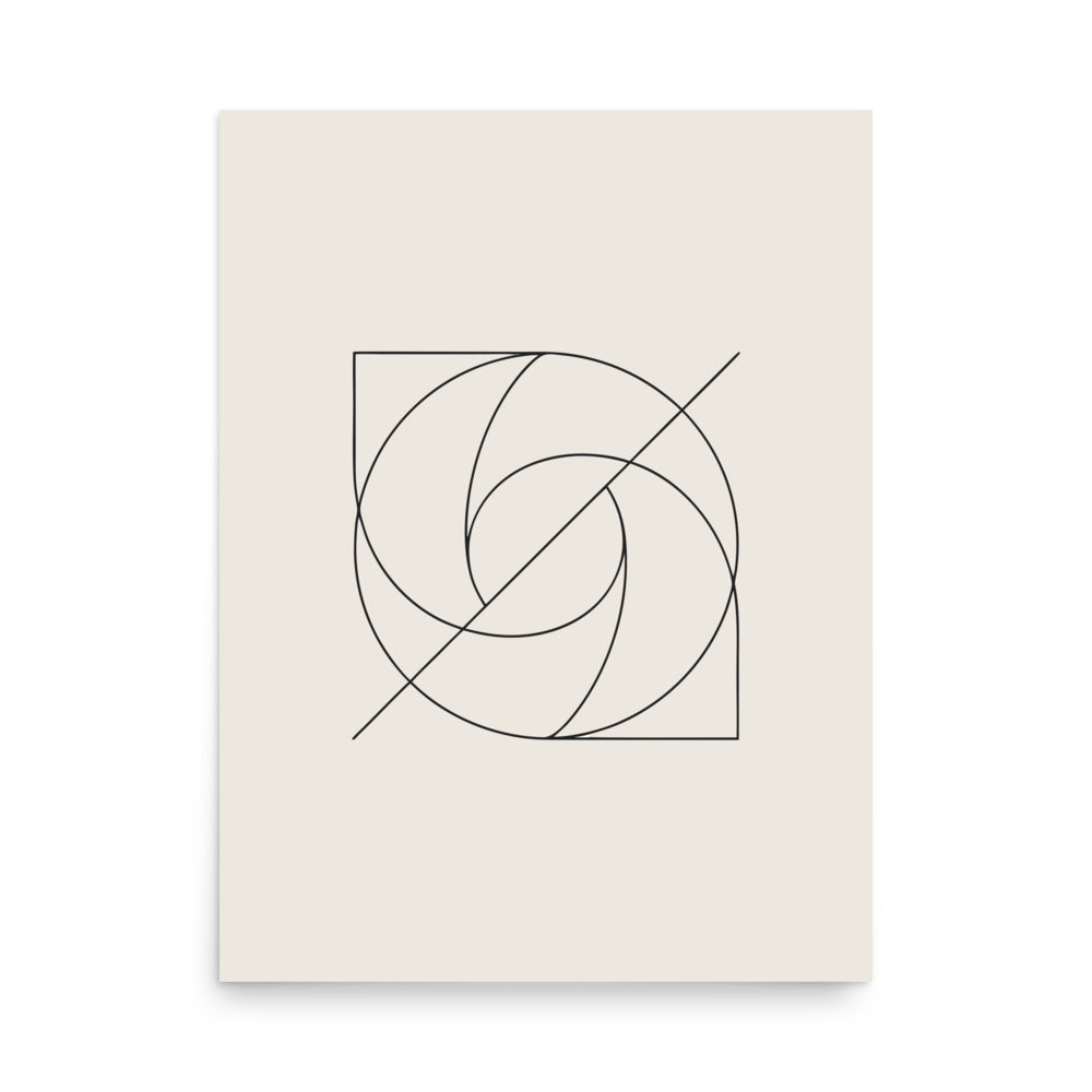A mathematical limacon curve with a single continuous vector line and inner loop printed on an art print. 18″×24″ size.