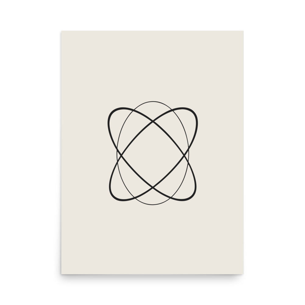 A single continuous Lissajous curve vector path printed on an art print. 18″×24″ size.