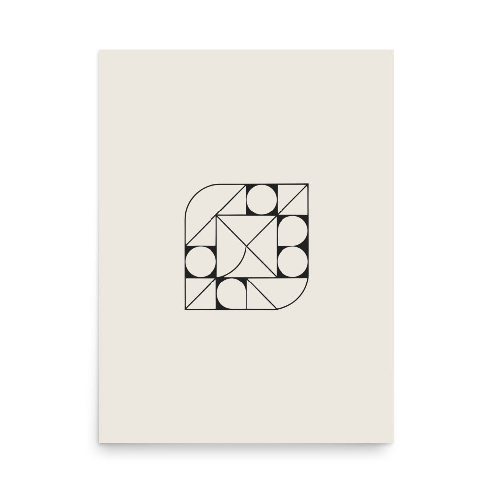 A fourth-iteration Hilbert space-filling curve printed as a precise orthogonal grid design on an art print. 18″×24″ size.